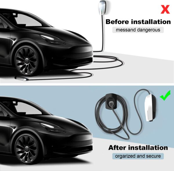 LOTHID Type 2 Wall Mount Bracket for EVSE IEC 62196-2 Plug - in Electric Car Charger Charging Cable Junction Box (Black)