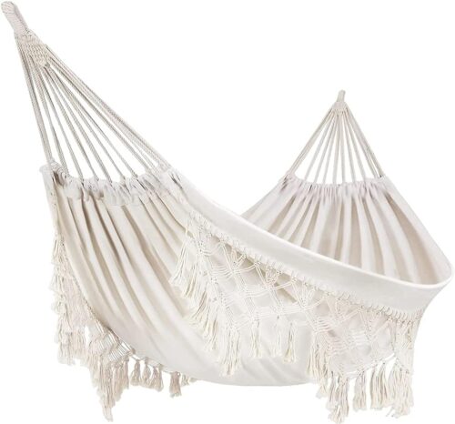 Hamac de Jardin Hamac d'exterieur Camping Lit hamac en Coton Hamacs a Franges en macrame Balcon boheme a Pompons Fait a la Main hama