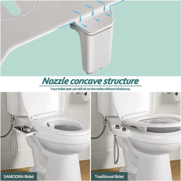 Samodra Pulverisateur Bidet non electrique avec double buses retractables autonettoyantes - Nettoyage avant et arriere - Bouton pous