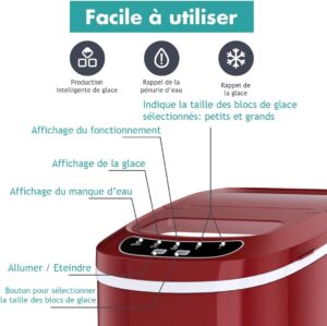 Machine à glaçons DREAMADE 12 kg/jour, réservoir 2,2 L