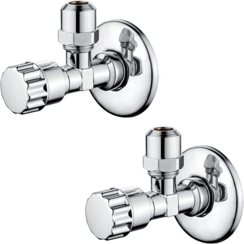 Ibergrif M22022-2, 2 Pieces Vanne d'Angle, Robinet Equerre Universelle Auto-Etanche, d'Arret de Regulation avec Poignee, Robinet de