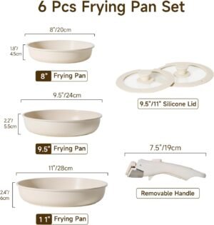 Set de poêles JEETEE 6 pièces antiadhésives 20/24/28 cm