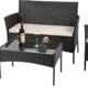 61v-AaUJ48L._AC_SL1500_.jpg bigzzia 4 Person Woven Resin Garden Furniture Set with 2 Armchairs, 1 2 Seater Sofa and 1 Table (Black)