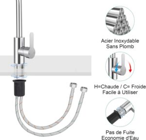61vXVxxurL._AC_SL1500_.jpg Mitigeur Cuisine avec Tuyau Flexible G38 x M10,Robinet Cuisine en Acier Inox avec Bec Pivotant a 360 Monocommande,Robinet Evier de