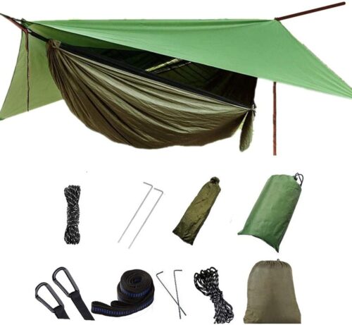 Hamac de Camping avec moustiquaire, hamac Simple et Double leger, Portable en pour 2 Personne pour Le Camping, la randonnee, la Surv