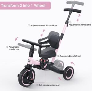 Tricycle 5-en-1 Newyoo 1-3 ans avec barre de poussée