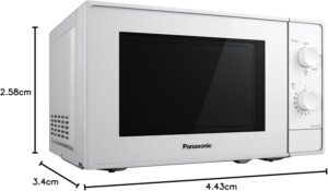 Panasonic NN-E20JWMEPG Four a Micro-Ondes avec Plateau Tournant en Verre, 20L, 800W, Decongelation, 5 Niveaux de Puissance, Minuteri