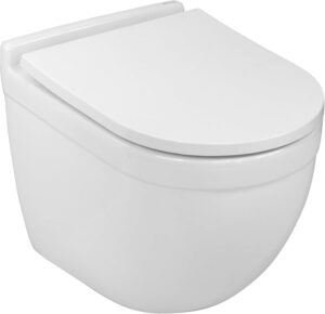 LAVITA Dalia Wall Mounted Toilet with Soft-Close Mechanism and Metal Hinges, Hanging Toilet without Rim, 360 x 520 x 410 cm, Glossy