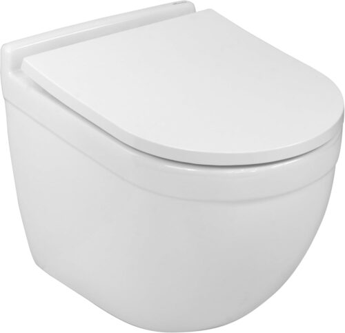 LAVITA Dalia Wall Mounted Toilet with Soft-Close Mechanism and Metal Hinges, Hanging Toilet without Rim, 360 x 520 x 410 cm, Glossy