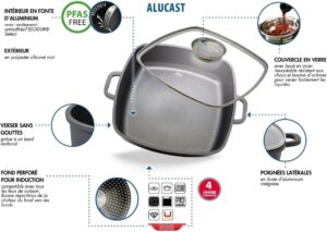Elo 8668026 Mijoteuse carree avec couvercle en verre 28 cm, Faitout, Plat de service, Cocotte en fonte, Convient a tous types de feu