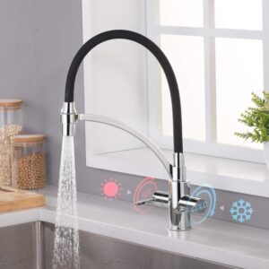 Ibergrif M22142-2 Robinet de cuisine extractible avec 2 fonctions de pulverisation, melange d'evier avec bec flexible Noir