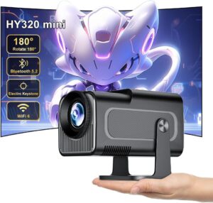 HY320 Mini Video Projector, Wifi Bluetooth Mini Video Projector Supports 4K, Portable Outdoor Projector Android TV Home Cinema Pro