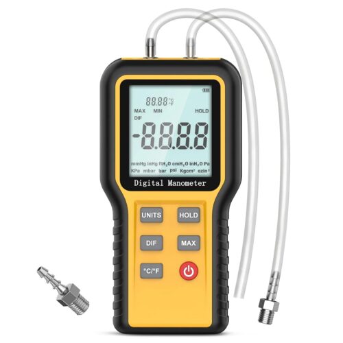 LYCEBELL Digital Pressure Gauge, 20.68 kPa Differential Gas Pressure Tester, Dual Port, with Backlight and Data Logging, HAVC Mano