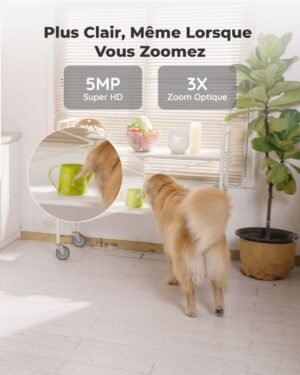 Reolink 5MP PTZ Indoor WiFi Surveillance Camera 2.45GHz, Bidirectional Audio, E1 3X Optical Zoom, Motion Detection Alerts, Night