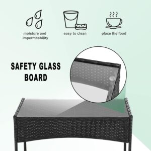 61zEdRdG3-L._AC_SL1500_.jpg bigzzia 4 Person Woven Resin Garden Furniture Set with 2 Armchairs, 1 2 Seater Sofa and 1 Table (Black)