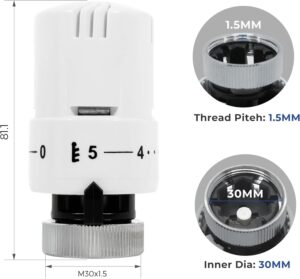 VANCOCO Robinet Thermostatique Radiateur et Coude de Reglage en equerre G12 (1521) - Raccord etanche avec Joint 1521 - Kit Thermo