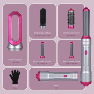 SALESMIRA Seche-Cheveux Multifonctions 5 en 1 WT-622 avec Gant Anti-Brulure Lissage, Boucles, Sechage Rapide Volumisant Parfai