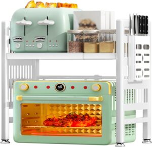 NLMWTI 2 Niveaux Extensible Etagere a Micro-Ondes Reglable, Support de Four a Micro-Ondes au Carbone, Organisateur de Rangement de C