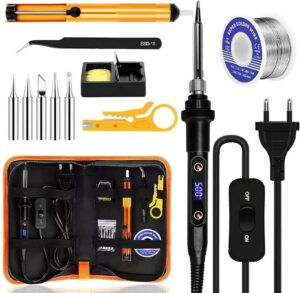 Fer a Souder Set,80W Temperature Reglable 180-500C Electronique de Precision avec Interrupteur ONOFF, 5 Conseils de soudage,Barre