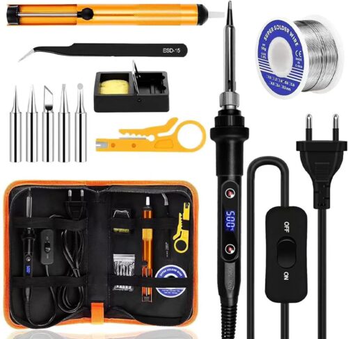Fer a Souder Set,80W Temperature Reglable 180-500C Electronique de Precision avec Interrupteur ONOFF, 5 Conseils de soudage,Barre