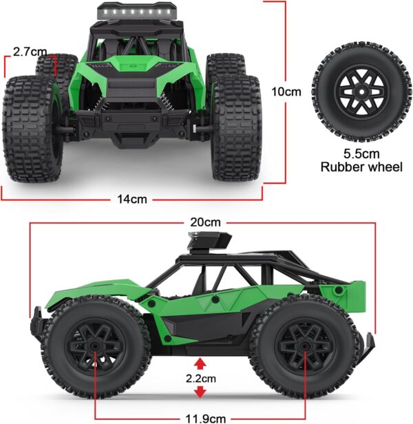 Voiture Telecommandee Tout Terrain, 1:20 Voiture de Course Radiocommandee 2.4Ghz RC Camion Telecommande Rechargeable Monster Truck J