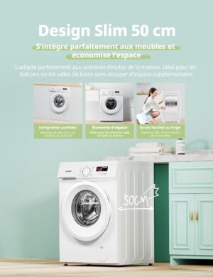 COMFEE' CFE12EW90-W Lave-linge frontal 9KG, Classe energetique A, Moteur BLDC 1400 tr-min, 15 Programmes, Prelavage, Blanc Classe e