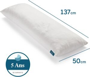 LUCID Oreiller de corps en flocons de mousse a memoire de forme - pour dormir sur le cote - oreiller de grossesse - housse ultra dou