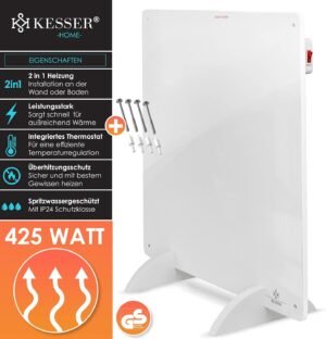 Chauffage infrarouge KESSER panneau mural 425W pieds inclus