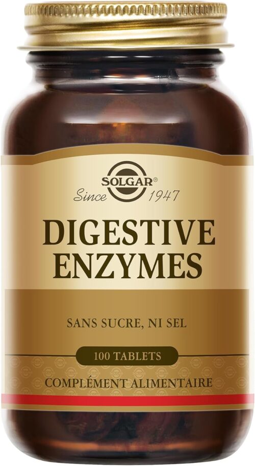 Solgar Digestive Enzymes - Digestion - Systeme digestif- Enzymes digestives - Complement Alimentaire - Flacon de 100 comprimes