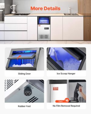 VEVOR Ice Cube Maker with 54.5kg24h Production Capacity and 12.7kg Storage Capacity, 36 Ice Cubes in 15 Minutes, LED Digital Displa