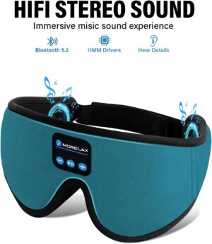 Morelax Masque de Sommeil avec Ecouteurs Bluetooth, Masque de Nuit 3D Sans Fil, Casque Audio Bluetooth, Masque pour les yeux pour do