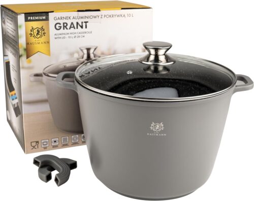 KARL HAUSMANN Faitout Induction - 10L Ø 28 cm - Cocotte Fonte d'Aluminium - Marmite Couvercle en Verre - Casserole Tous Feux dont