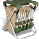 BIKAIN - Foldable Garden Stool - Tool Set - Storage Bag with Zipper - Includes 5 Wooden Remote Control Tools, Brown