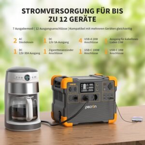 PECRON E1500LFP Portable Solar Generator 2200W - 1536Wh Expandable Electric Station to 7680Wh, LiFePO4 Battery 4400W Peak - for Camp