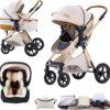 BEBBY Poussette 3 en 1, Poussettes Combinee Portable Pliant en Un Clic,Poussettes Citadines Avec Siege Auto, Poussette Canne Paysage