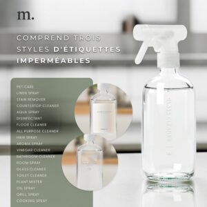 MaisoNovo vaporisateur en verre pour le nettoyage - 500 ml transparent lot de 2 avec 16 etiquettes - pulverisateur - spray vide - Sp