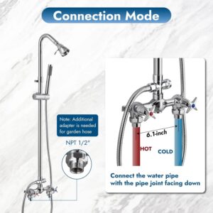Cinwiny Kit de douche d'exterieur a montage mural en chrome poli avec douchette a main double poignees croisees avec barre coulissan