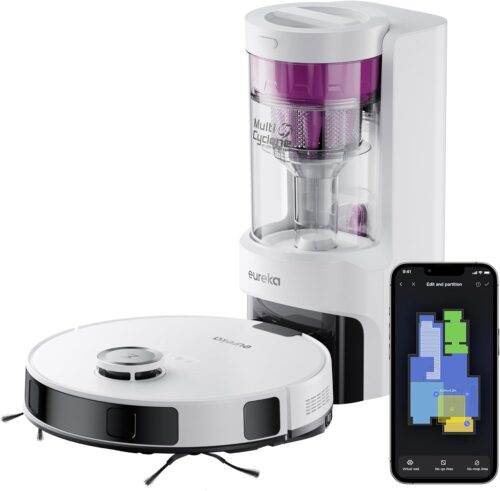 Eureka E10s Robot Aspirateur Laveur avec Station sans Sac Vidage Automatique, Robot Laveur de Sol 4000Pa, Autonomie 180 Minutes, Nav