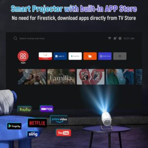 4K Mini Portable Projector WiFi 6 BT 5.4, Video Projector with Auto Keystone, 130 Inch, 180 Rotation, Compatible with HDMITV Stick