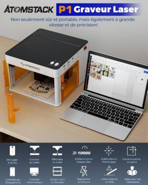 ATOMSTACK P1 Gravureuse Laser Encastree, Mini Machine a Gravurer Laser, Coupeur Laser Portable 5W, Application et Logiciel AtomStack
