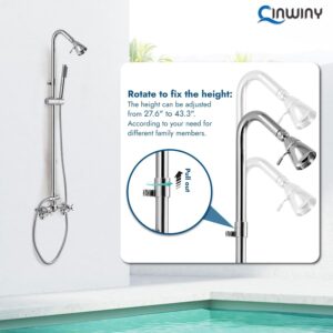 Cinwiny Kit de douche d'exterieur a montage mural en chrome poli avec douchette a main double poignees croisees avec barre coulissan