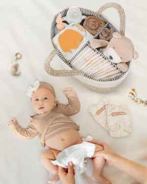 Maliton Panier Rangement Bebe, Rangement Lange Bebe avec Compartiments et Poignees, Couches Bebe Portable, Panier Organisateur Bebe