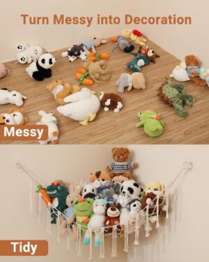 iKeelo Range Peluche Hamac de Rangement pour Jouets, en Macrame pour Animaux en Peluche, Organisateur Suspendu pour Chambre d'Enfant