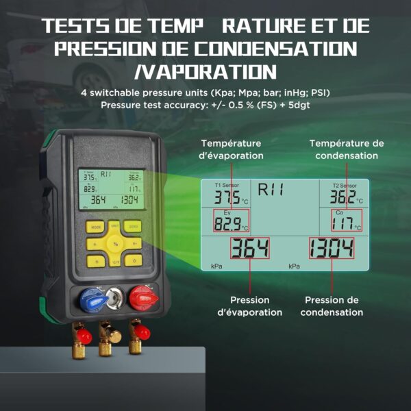 KAISAL Digital Air Conditioning Pressure Gauge for 93 Refrigerants R410a R32 R22 R1234YF HAVC Refill Pressure Gauge