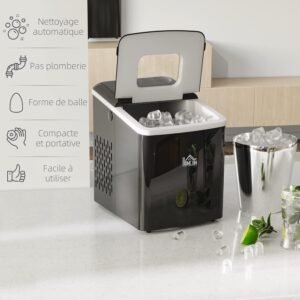 Machine à glaçons HOMCOM autonettoyante 12 kg/24h noire