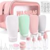 18 pieces of travel bottle, travel kit toiletries approved for aviation, suitable for shampoo, lotion, conditioner, shower gel, with