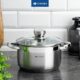 Daniks Standard Marmite Inox 20 cm 4 Litres, Faitout avec Couvercle en Verre, Tous Feux y Compris Induction, avec Echelle de Mesure,