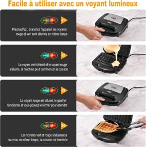 Gaufrier YASHE 750W, 2 gaufres, plaques antiadhésives