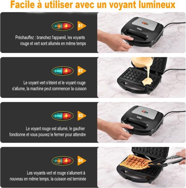 YASHE Appareil a gaufre, 750W Gaufrier Electrique, Machine a Gaufre pour 2 Gaufres, Plaques Antiadhesives, Temperature Automatique,