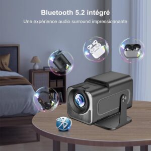 HY320 Mini Video Projector, Wifi Bluetooth Mini Video Projector Supports 4K, Portable Outdoor Projector Android TV Home Cinema Pro